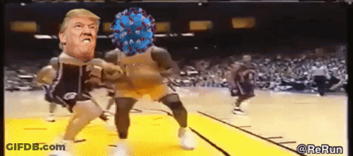Donald Trump And Basketball Player With Virus On Head GIF