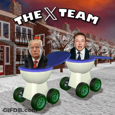 Donald Trump And Elon Musk Are On A Toilet With The X Team Logo Above Them GIF