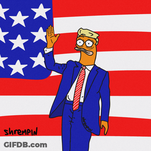 Donald Trump Cartoon In Front Of American Flag GIF
