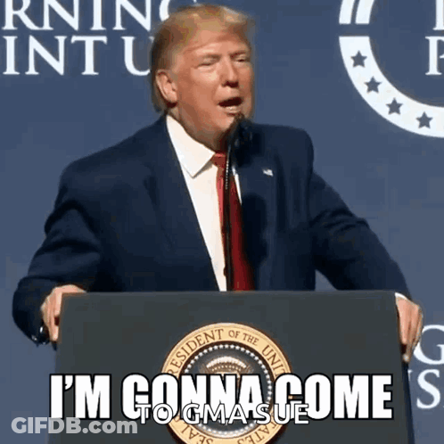Donald Trump Giving Speech At Podium Saying I'm Gonna Come To GMA Sue GIF