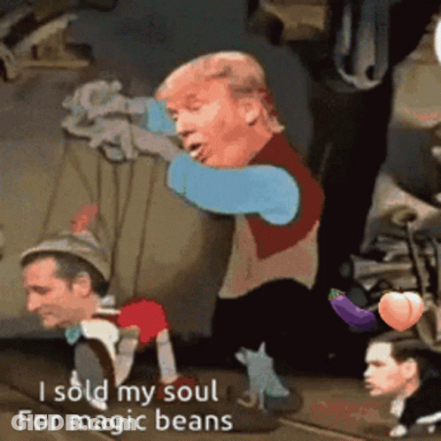 Donald Trump Holding Puppet I Sold My Soul For Magic Beans GIF