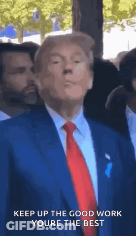Donald Trump In Blue Suit And Red Tie Making Face GIF