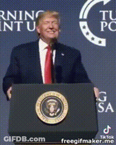 Donald Trump Is Giving A Speech At A Podium In Front Of A Sign That Says Morning Intu GIF