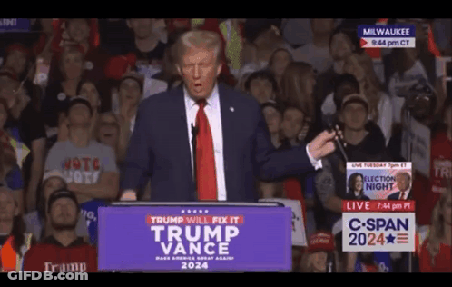 Donald Trump Is Giving A Speech At A Podium That Says Trump Will Fix It GIF