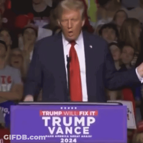 Donald Trump Is Giving A Speech At A Podium That Says Trump Will Fix It Trump Vance GIF