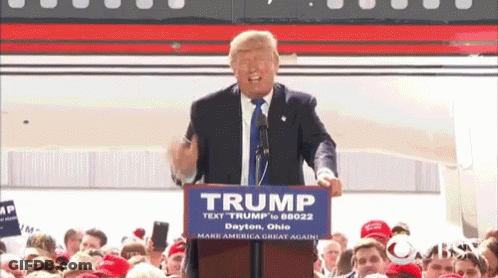 Donald Trump Is Giving A Speech At A Podium With A Sign That Says Trump GIF