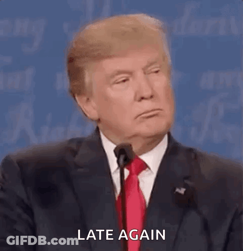 Donald Trump Is Giving A Speech In Front Of A Microphone And Saying Late Again . GIF