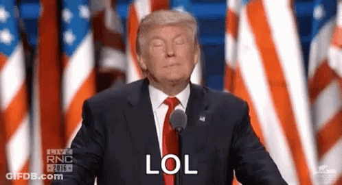 Donald Trump Is Giving A Speech In Front Of A Microphone And Says Lol . GIF