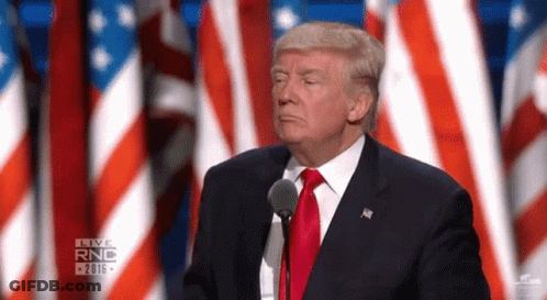 Donald Trump Is Giving A Speech In Front Of A Microphone While Wearing A Suit And Tie . GIF