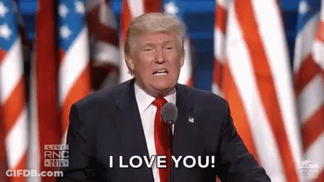 Donald Trump Is Giving A Speech In Front Of An American Flag And Saying `` I Love You '' . GIF
