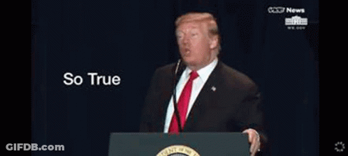 Donald Trump Is Standing At A Podium Giving A Speech And Says `` So True '' . GIF