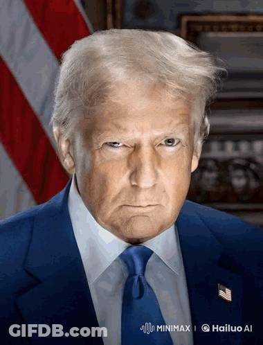 Donald Trump Is Wearing A Blue Suit And Tie And Making A Funny Face GIF