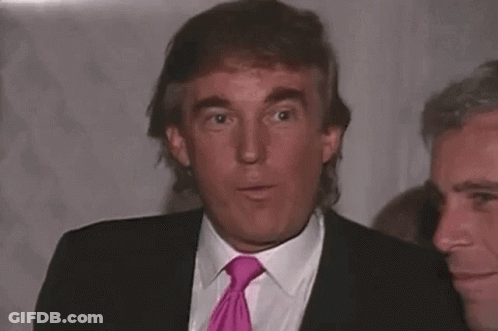Donald Trump Is Wearing A Pink Tie And A Mullet While Standing Next To A Group Of Men . GIF