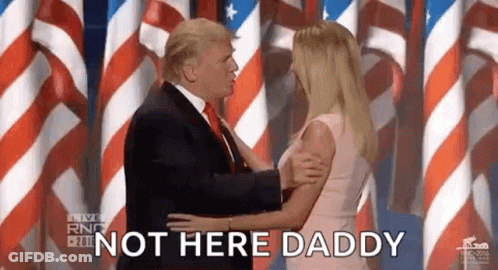 Donald Trump Kissing Woman On Cheek In Front Of American Flags GIF
