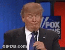 Donald Trump Making Funny Face Holding Microphone In Front Of Fox News Sign GIF