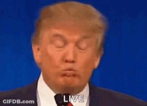 Donald Trump Making Funny Face Into Microphone In Suit And Tie GIF