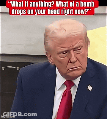 Donald Trump Says " What If Anything What Of A Bomb Drops On Your Head Right Now ? " GIF
