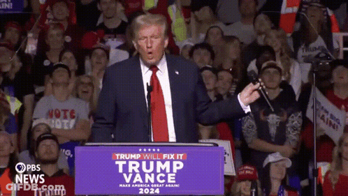 Donald Trump Speaking At A Podium That Says Trump Will Fix It Trump Vance GIF