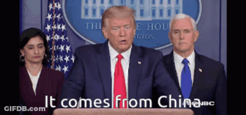 Donald Trump Speaking At Podium Saying It Comes From China GIF
