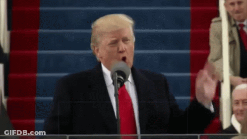 Donald Trump Speaking Into A Microphone While Standing On Stairs GIF