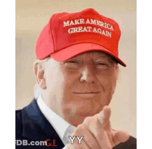 Donald Trump Wearing Make America Great Again Hat And Pointing At Camera GIF