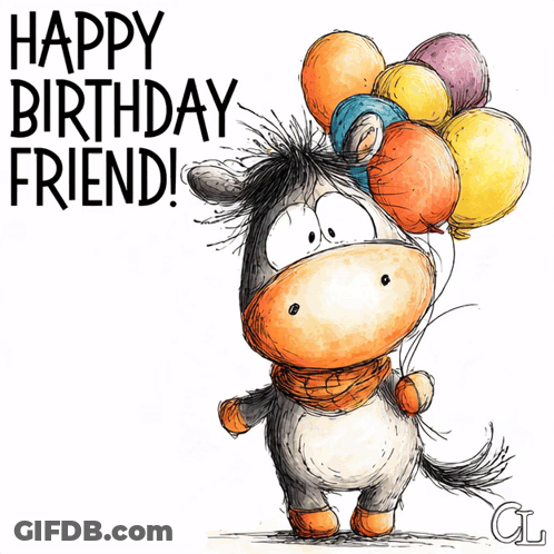 Donkey Holding Balloons Happy Birthday GIF