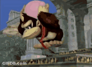 Donkey Kong Is Flying Through The Air In A Video Game Scene GIF