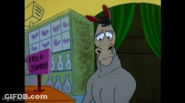 Donkey Standing Before Free Sample Sign GIF