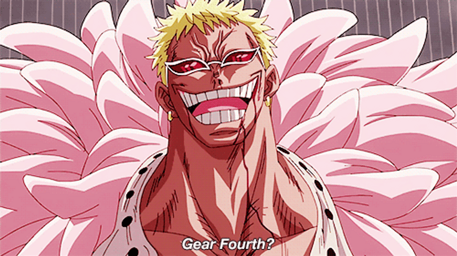 Donquixote Doflamingo Mocking Luffy's Gear Fourth GIF