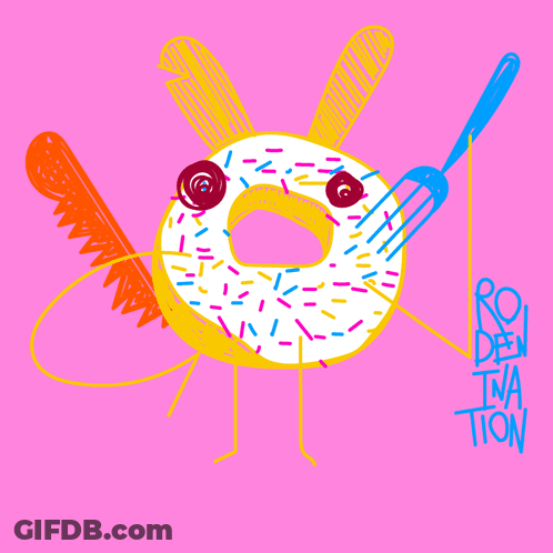 Donut Holding Fork And Saw With Ro Deviation GIF