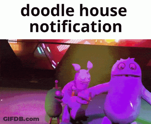 Doodle House Notification With Purple Monsters GIF