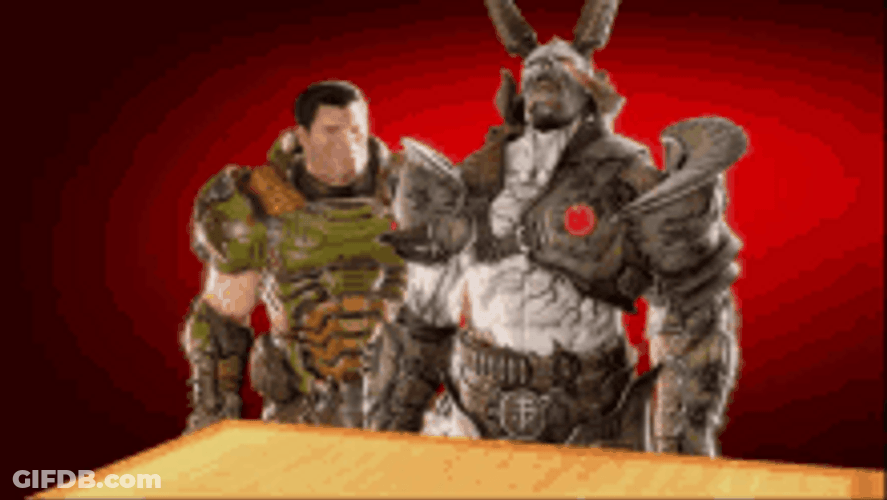 Doom Character Bashing Someone's Head On Table GIF