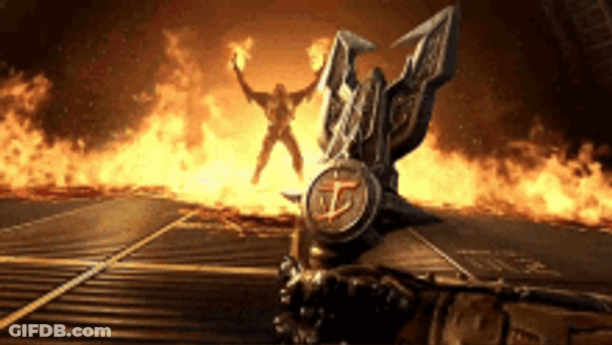 Doom Slayer In Fight On Fire GIF