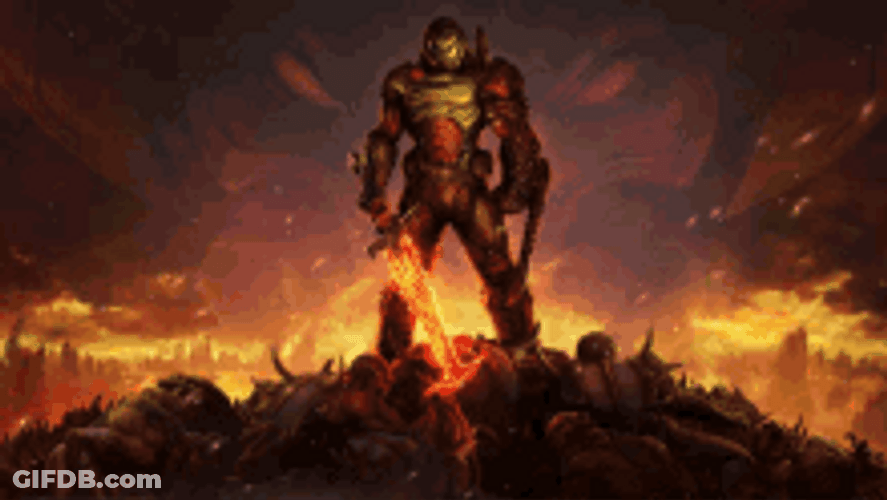 Doom Slayer Standing On Fire GIF