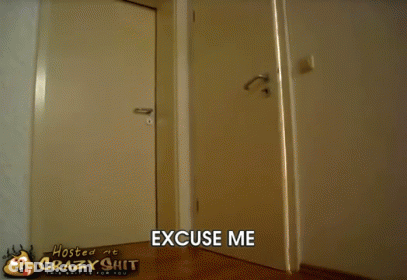 Door With Caption Excuse Me GIF