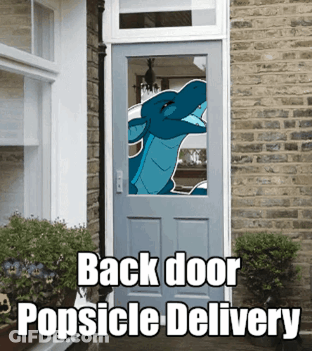 Door With Dragon Picture And Back Door Popsicle Delivery GIF