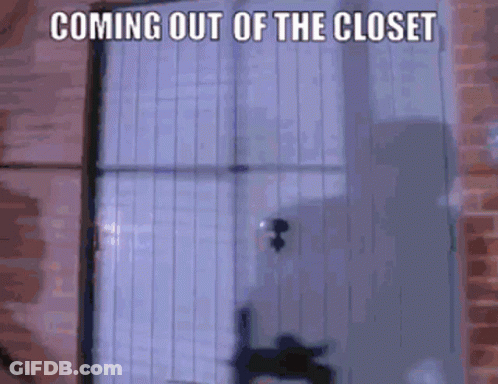Door With Words Coming Out Of The Closet GIF