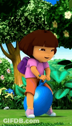 Dora The Explorer Is Jumping On A Blue Ball GIF