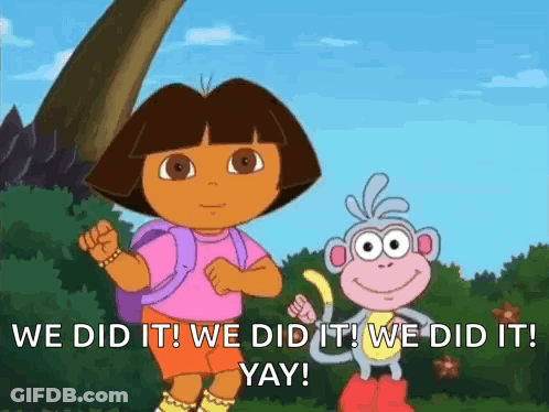 Dora The Explorer Is Standing Next To A Monkey And Saying `` We Did It ! '' GIF