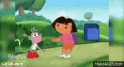 Dora The Explorer Is Standing Next To A Monkey On A Dirt Path . GIF