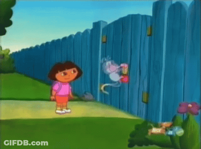 Dora With Boots That Climbing Through The Wall GIF