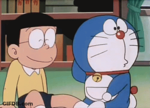 Doraemon And Nobita Sitting Next To Each Other GIF