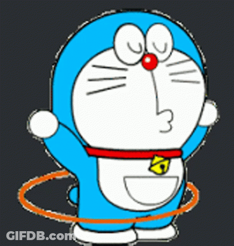 Doraemon Is Playing With A Hula Hoop On A Dark Background GIF