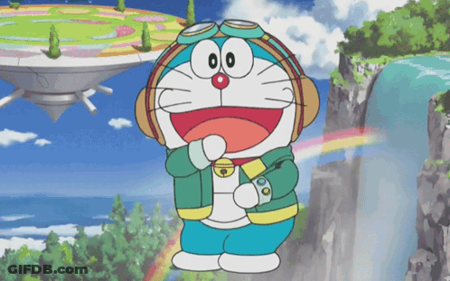 Doraemon Wearing Headphones And Helmet GIF