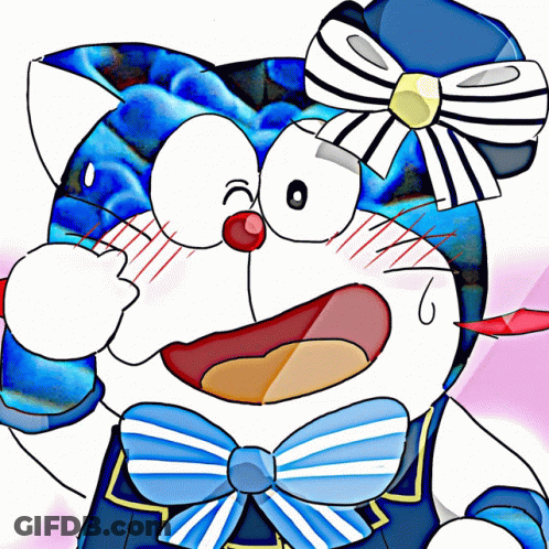 Doraemon With Blue And White Bow GIF