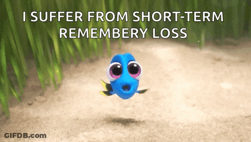 Dory From The Movie Finding Dory Is Flying Through The Air With The Words I Suffer From Short-Term Remembery Loss . GIF