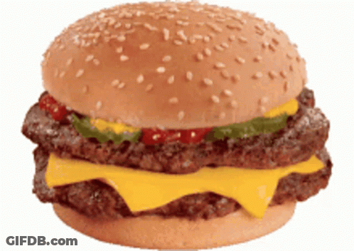 Double Cheeseburger With Ketchup And Pickles On Sesame Seed Bun GIF