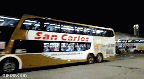 Double Decker Bus Saying San Carlos GIF