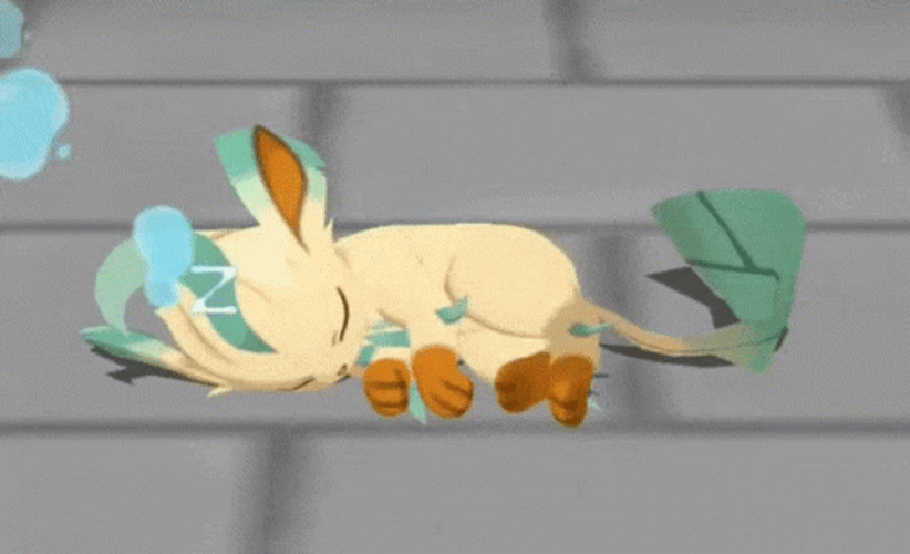 Dozing Leafeon Waking Up GIF