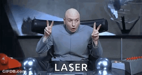 Dr. Evil Giving Peace Sign At Desk With Laser Sign GIF